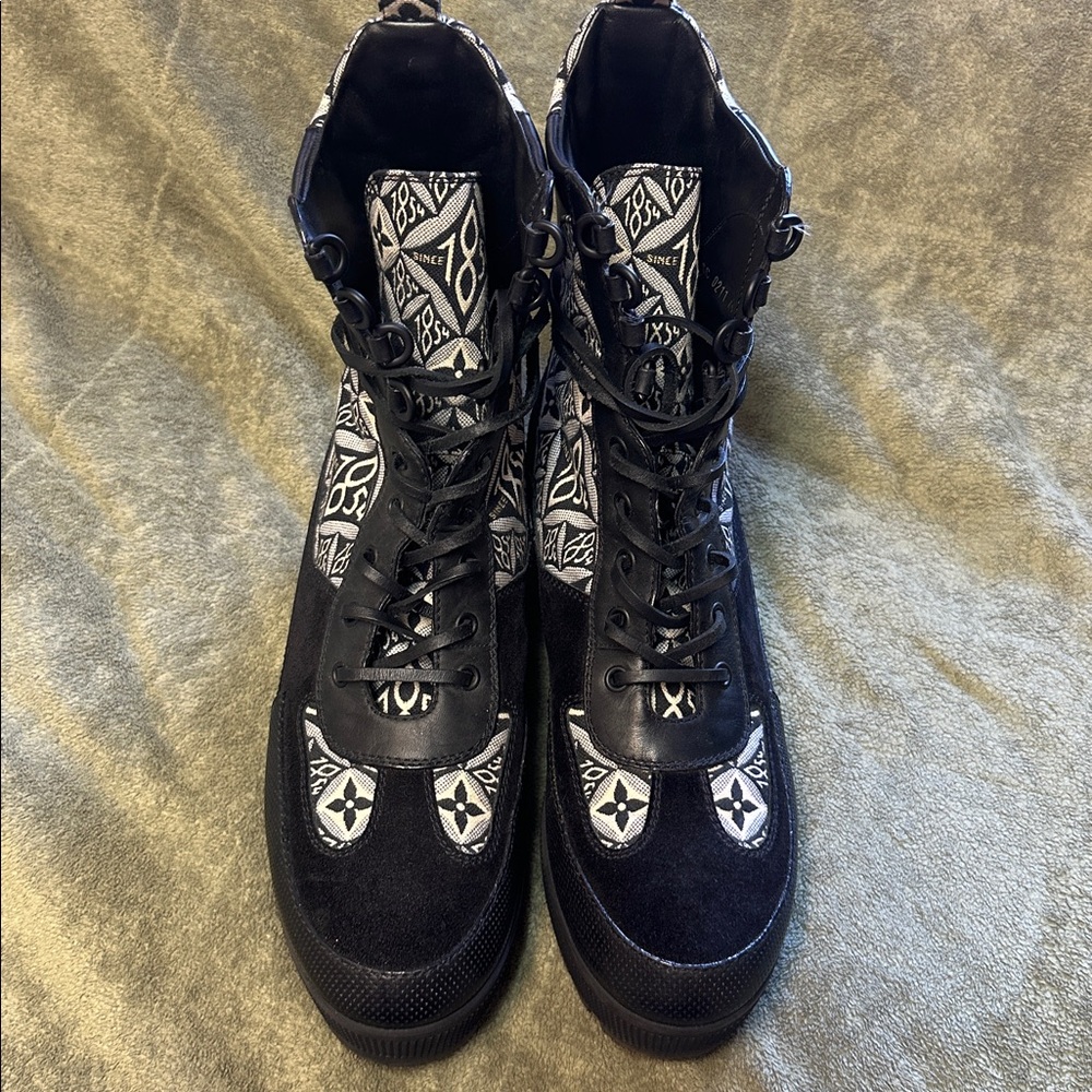 Louis Vuitton Black and White Lace Up Boots